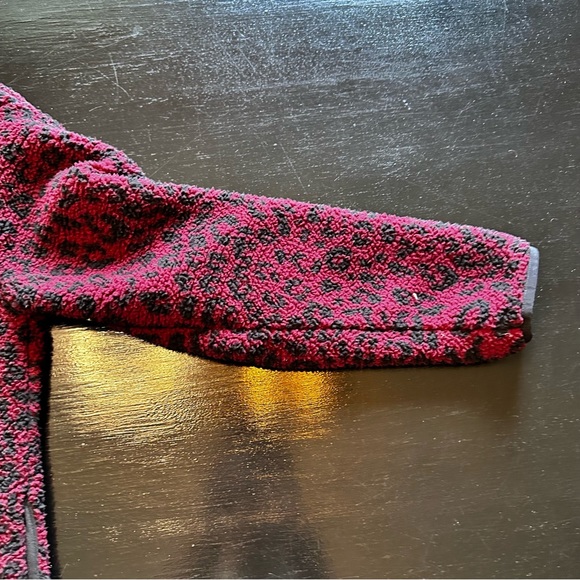 PINK medium Retro Fleece Leopard Print Pink and Black Zip Up Sweater Sweatshirt - Picture 9 of 10